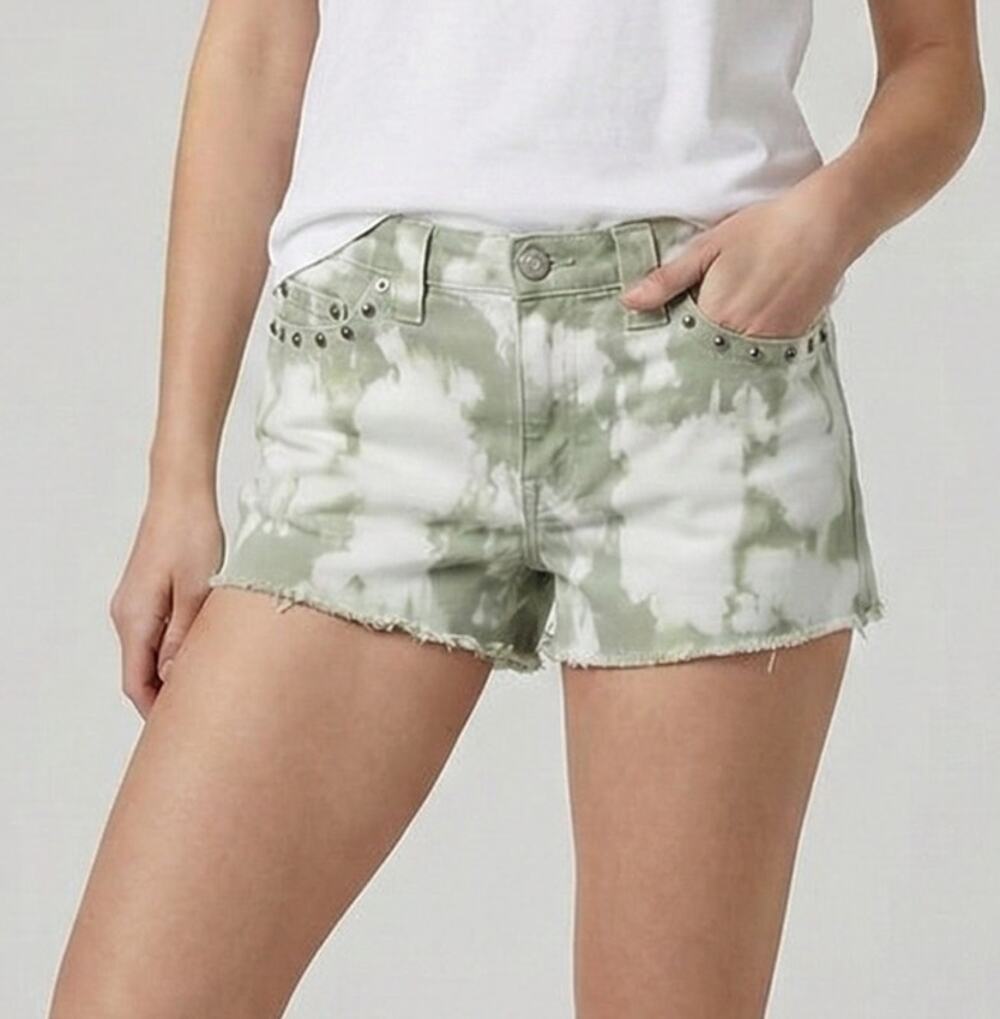 Faded Glory Womens Size 4 Tan Embellished Denim Jean Shorts Cotton Stretch